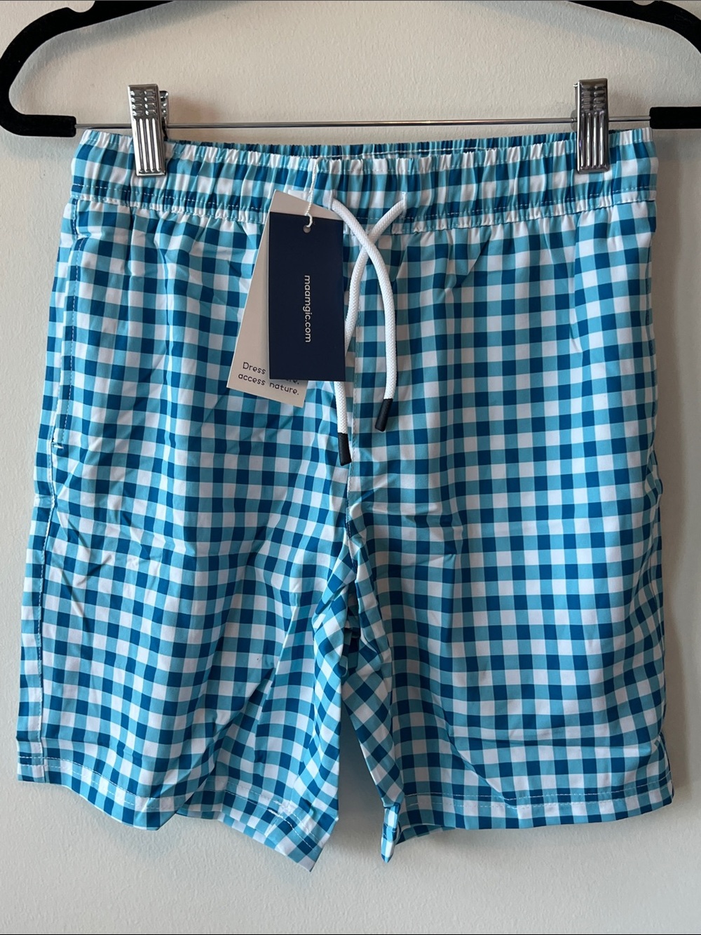 Maamgic Boys Blue Gingham Swim Trunks with Drawstring